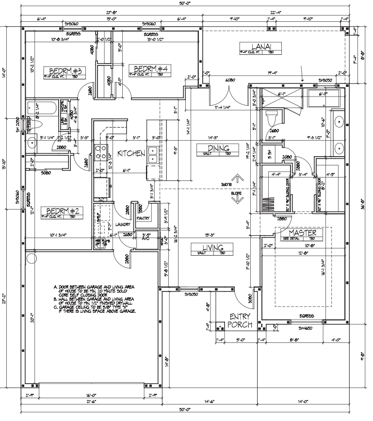 Architectural construction floor plan with room dimensions
